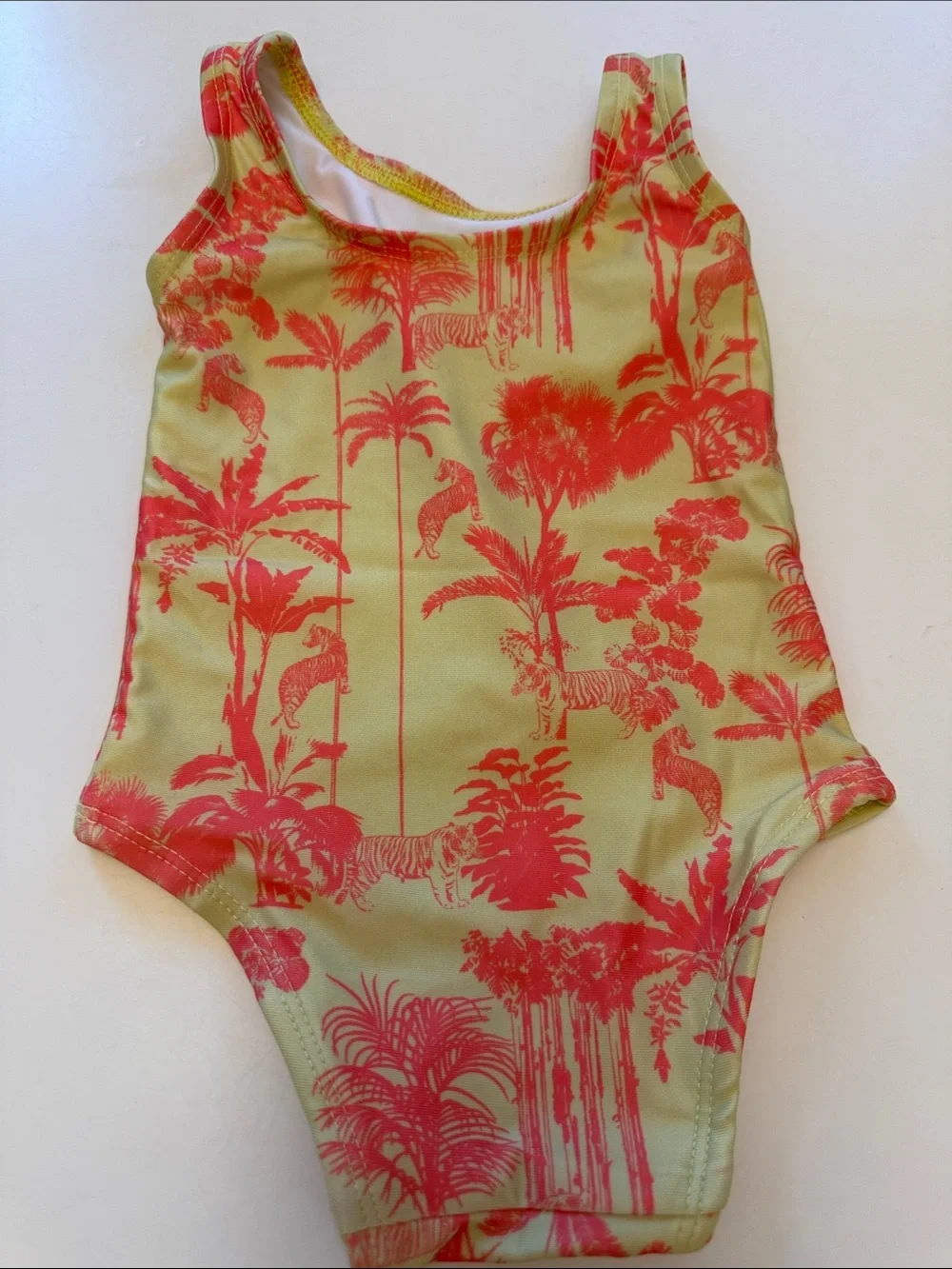 kate quinn Yellow One-Piece Swimsuit with Coral Tropical Print